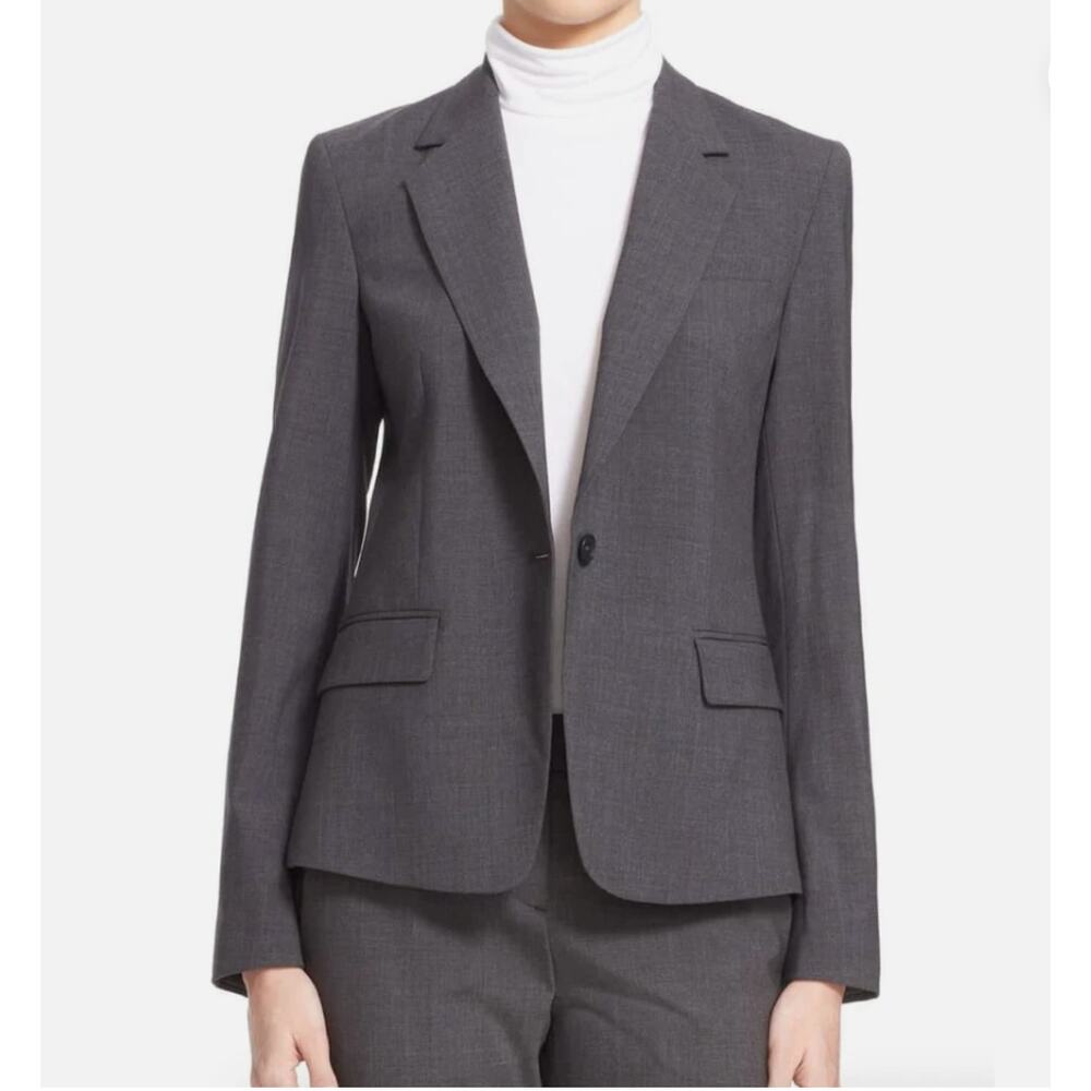 THEORY Gabe B2 Silver Steel Gray Blazer Peak Lapel Single Breasted Sz 00 NEW